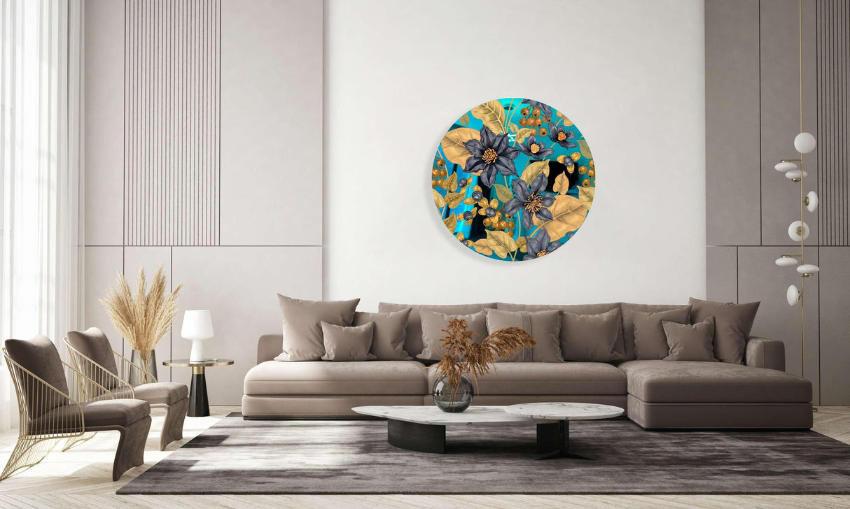 Flowers and Berries Mirrored Acrylic Circles Contemporary Home DǸcor Printed acrylic 
