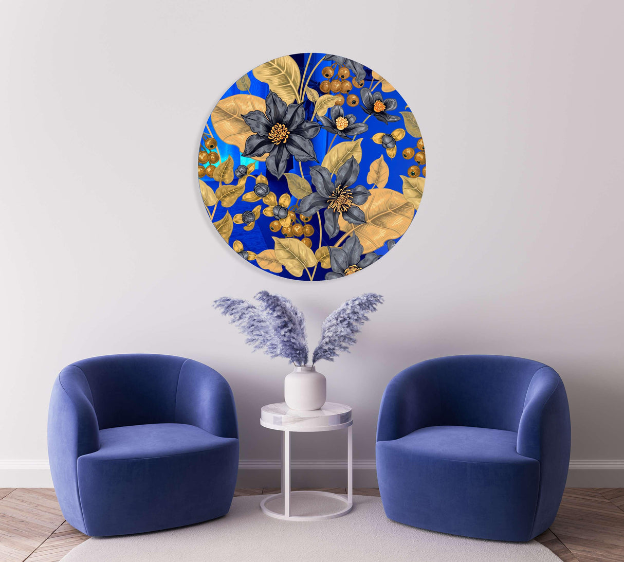 Flowers and Berries Mirrored Acrylic Circles Contemporary Home DǸcor Printed acrylic 