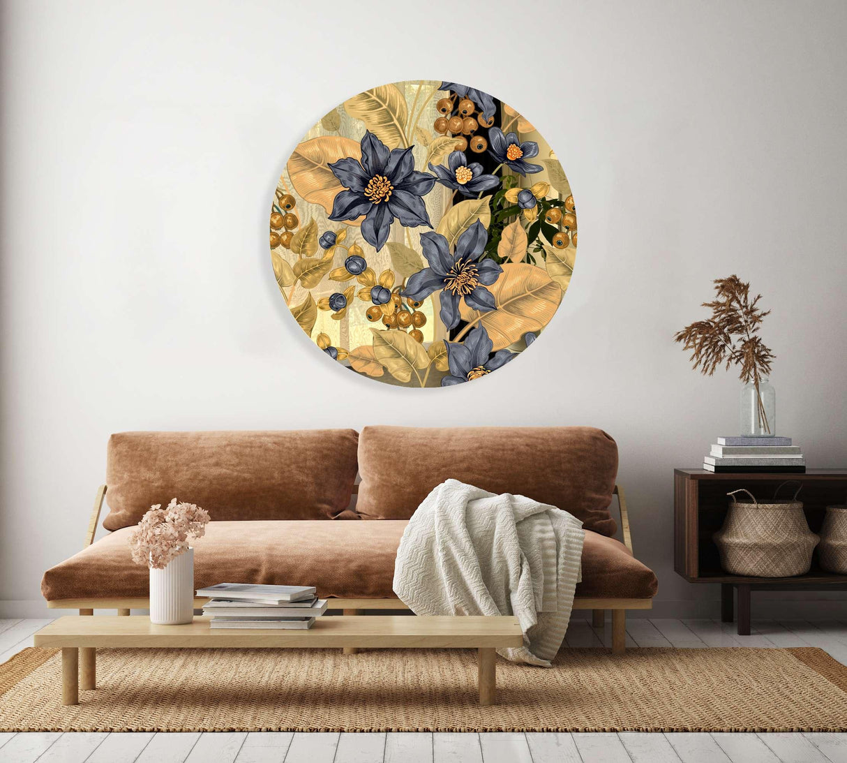 Flowers and Berries Mirrored Acrylic Circles Contemporary Home DǸcor Printed acrylic 
