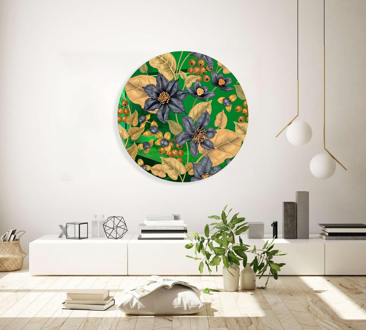 Flowers and Berries Mirrored Acrylic Circles Contemporary Home DǸcor Printed acrylic 