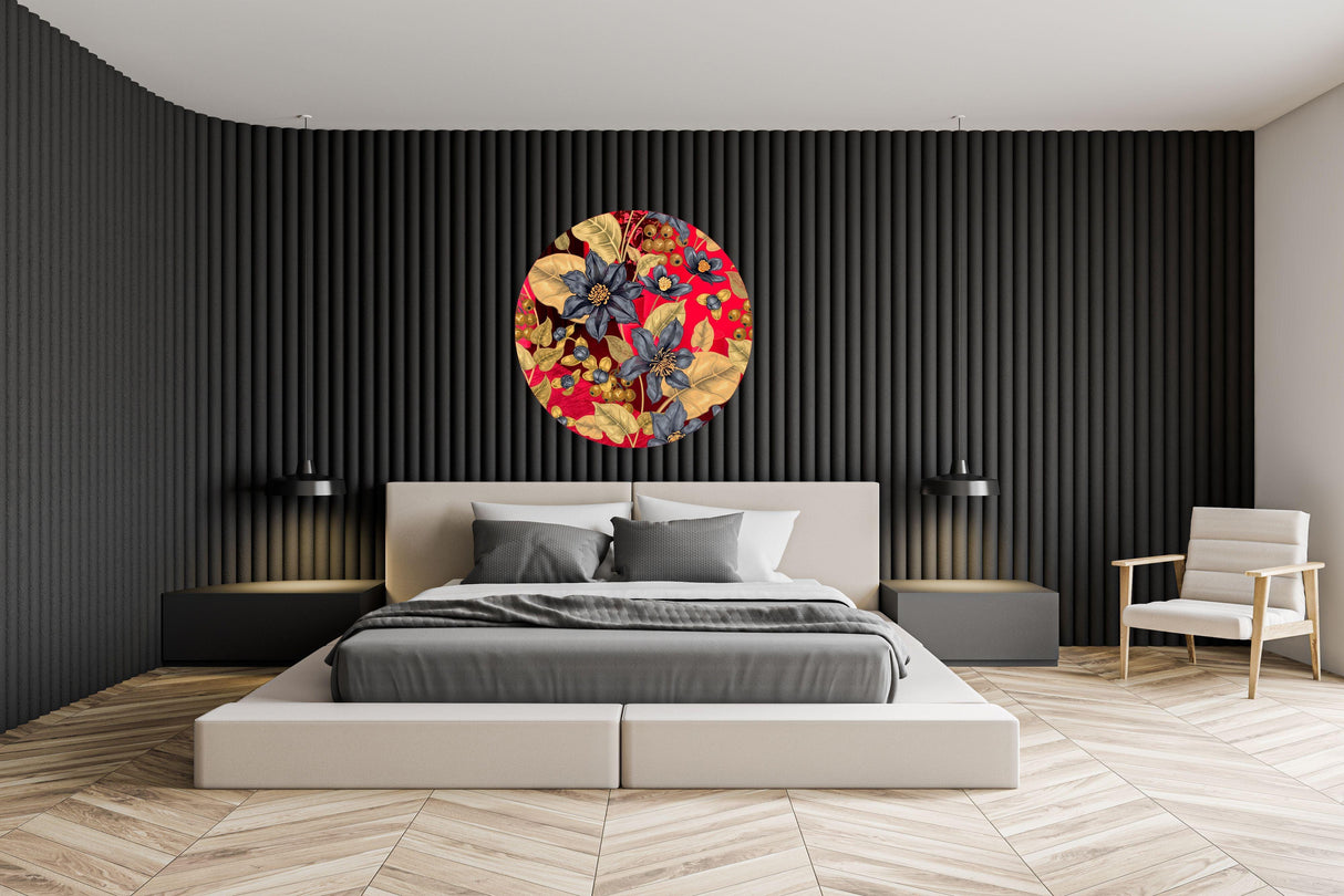Flowers and Berries Mirrored Acrylic Circles Contemporary Home DǸcor Printed acrylic 