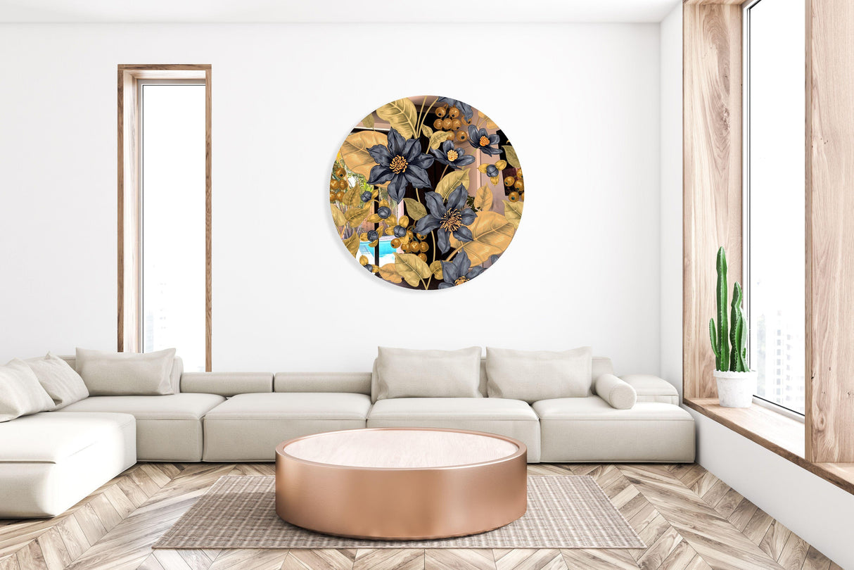 Flowers and Berries Mirrored Acrylic Circles Contemporary Home DǸcor Printed acrylic 