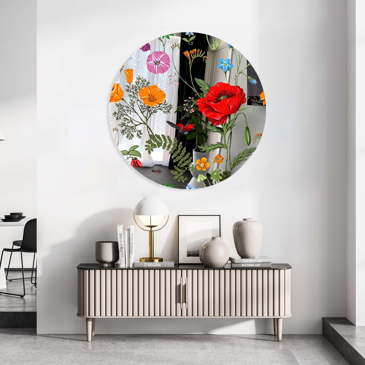 Flowers and Butterflies Mirrored Acrylic Circles Contemporary Home DǸcor Printed acrylic 