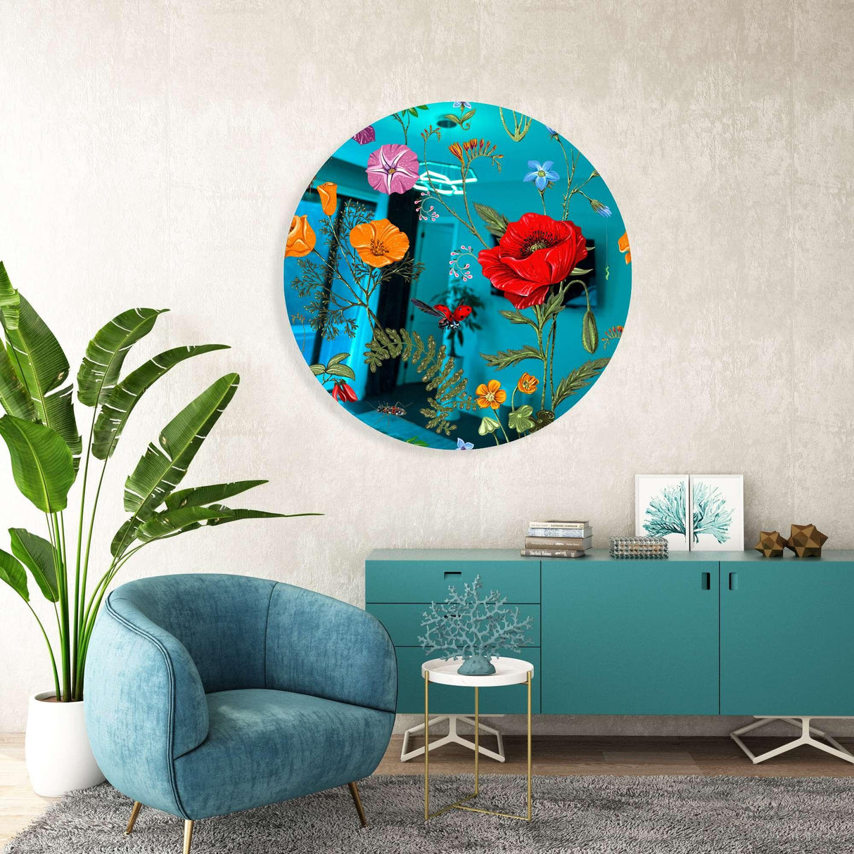 Flowers and Butterflies Mirrored Acrylic Circles Contemporary Home DǸcor Printed acrylic 