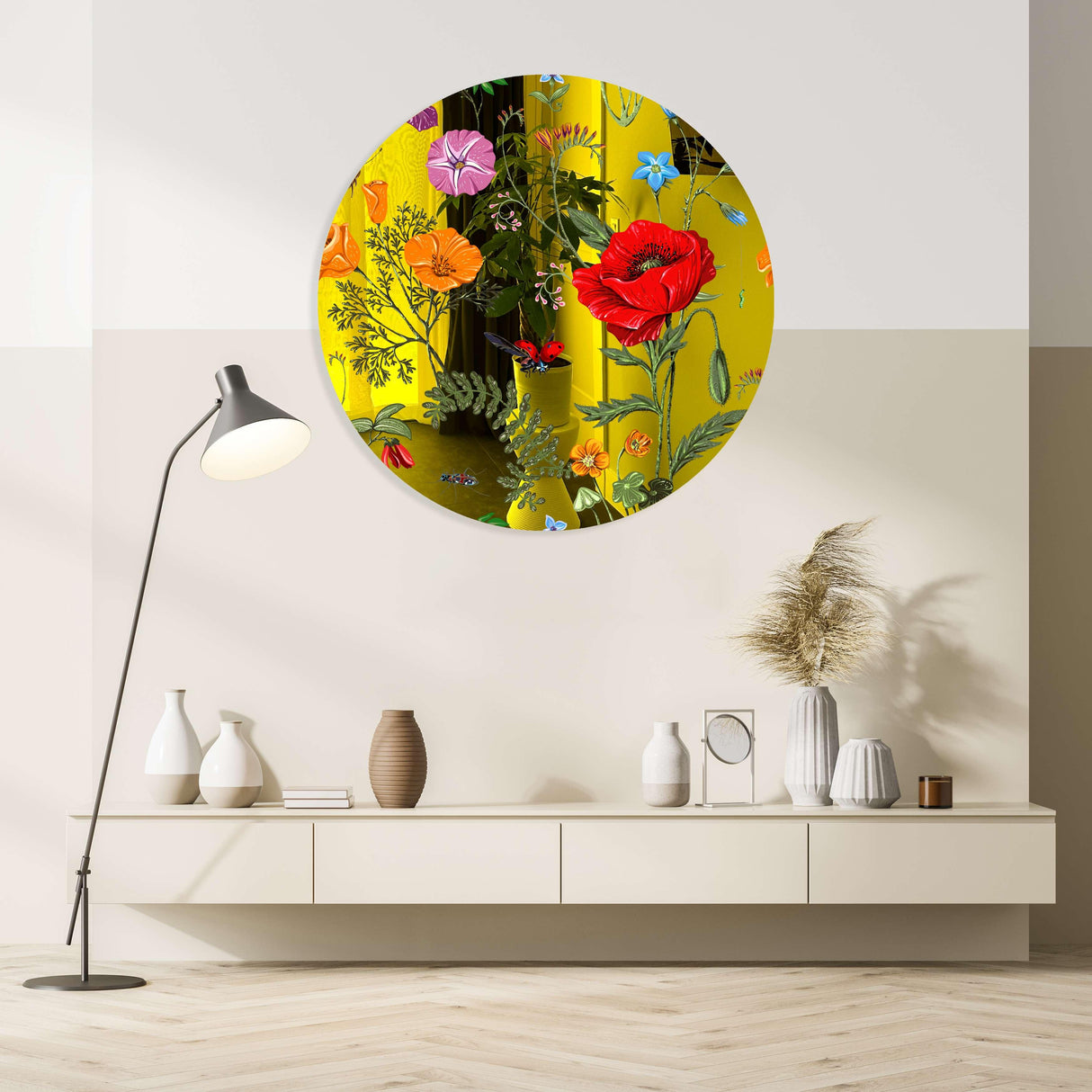 Flowers and Butterflies Mirrored Acrylic Circles Contemporary Home DǸcor Printed acrylic 
