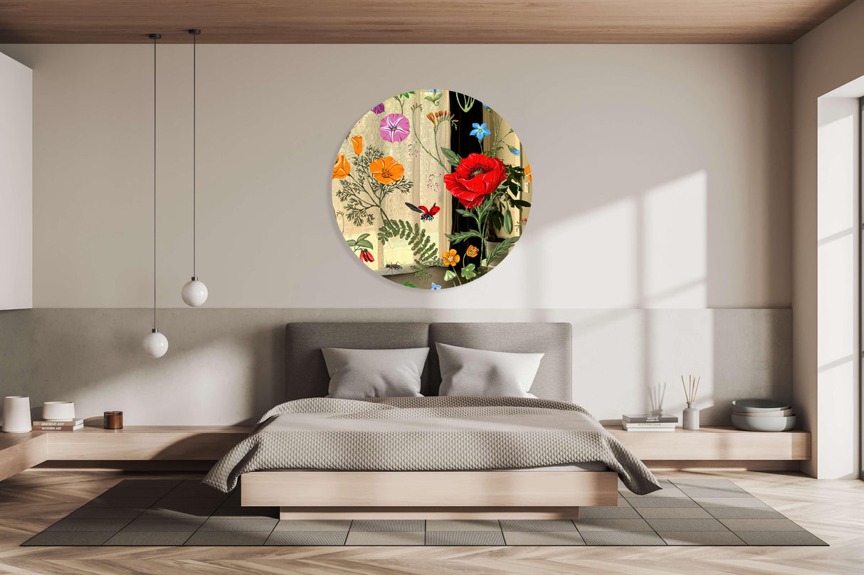 Flowers and Butterflies Mirrored Acrylic Circles Contemporary Home DǸcor Printed acrylic 
