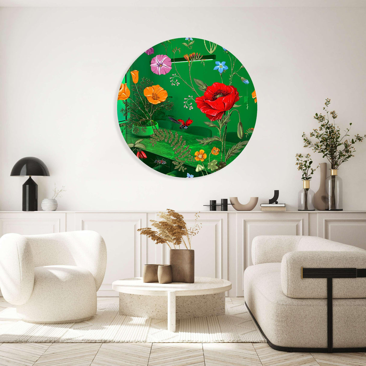 Flowers and Butterflies Mirrored Acrylic Circles Contemporary Home DǸcor Printed acrylic 