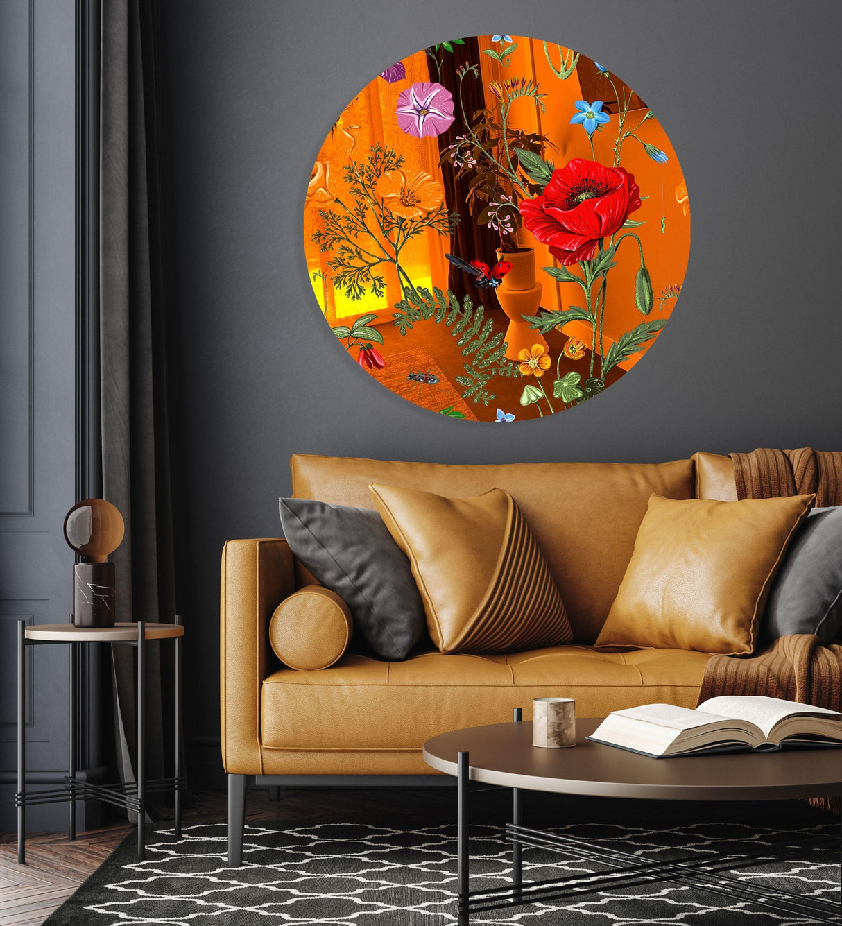 Flowers and Butterflies Mirrored Acrylic Circles Contemporary Home DǸcor Printed acrylic 