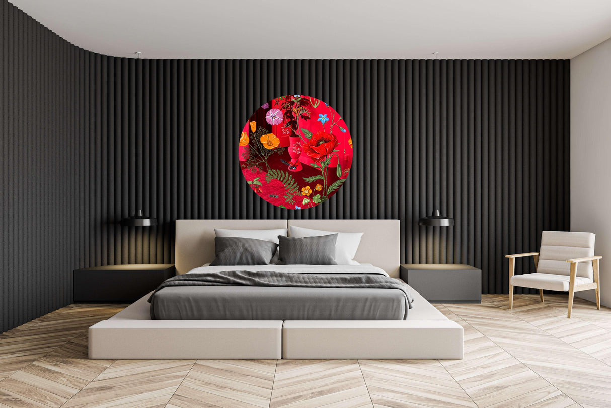 Flowers and Butterflies Mirrored Acrylic Circles Contemporary Home DǸcor Printed acrylic 