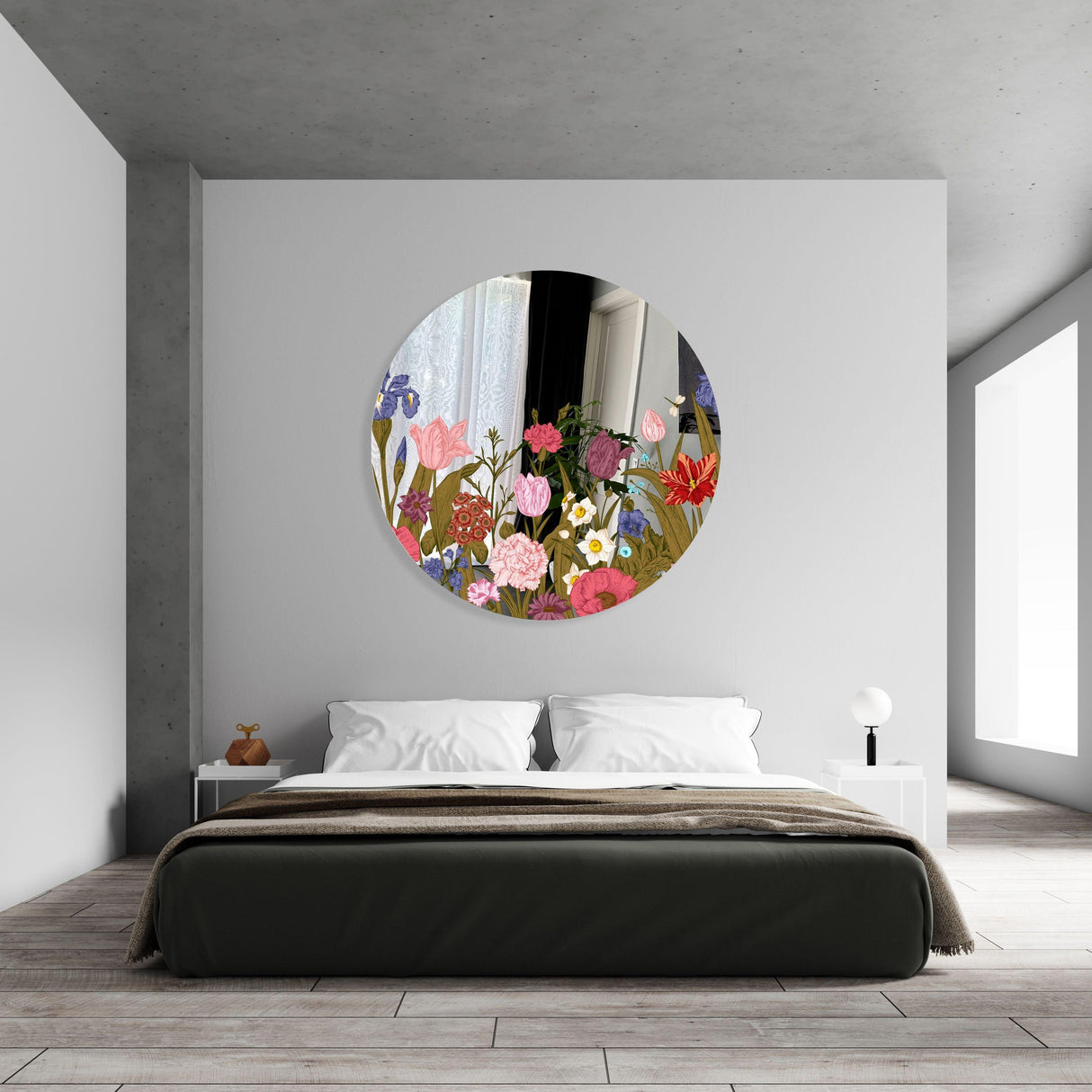 Flowers Mirrored Acrylic Circles Contemporary Home DǸcor Printed acrylic 