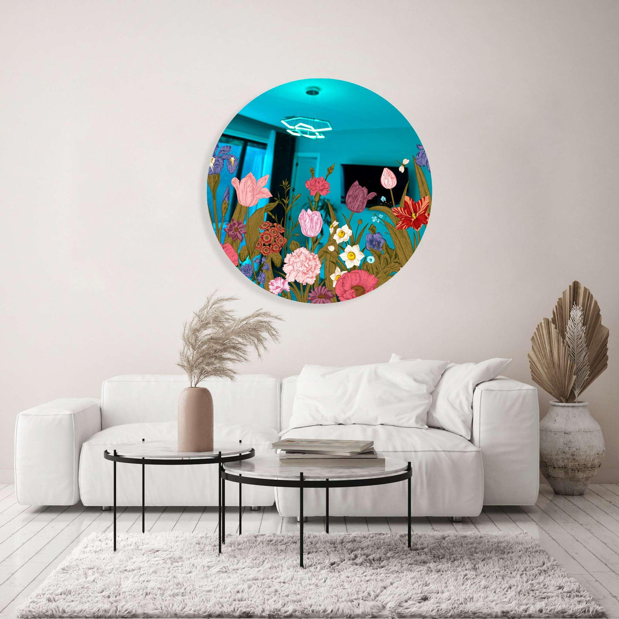 Flowers Mirrored Acrylic Circles Contemporary Home DǸcor Printed acrylic 