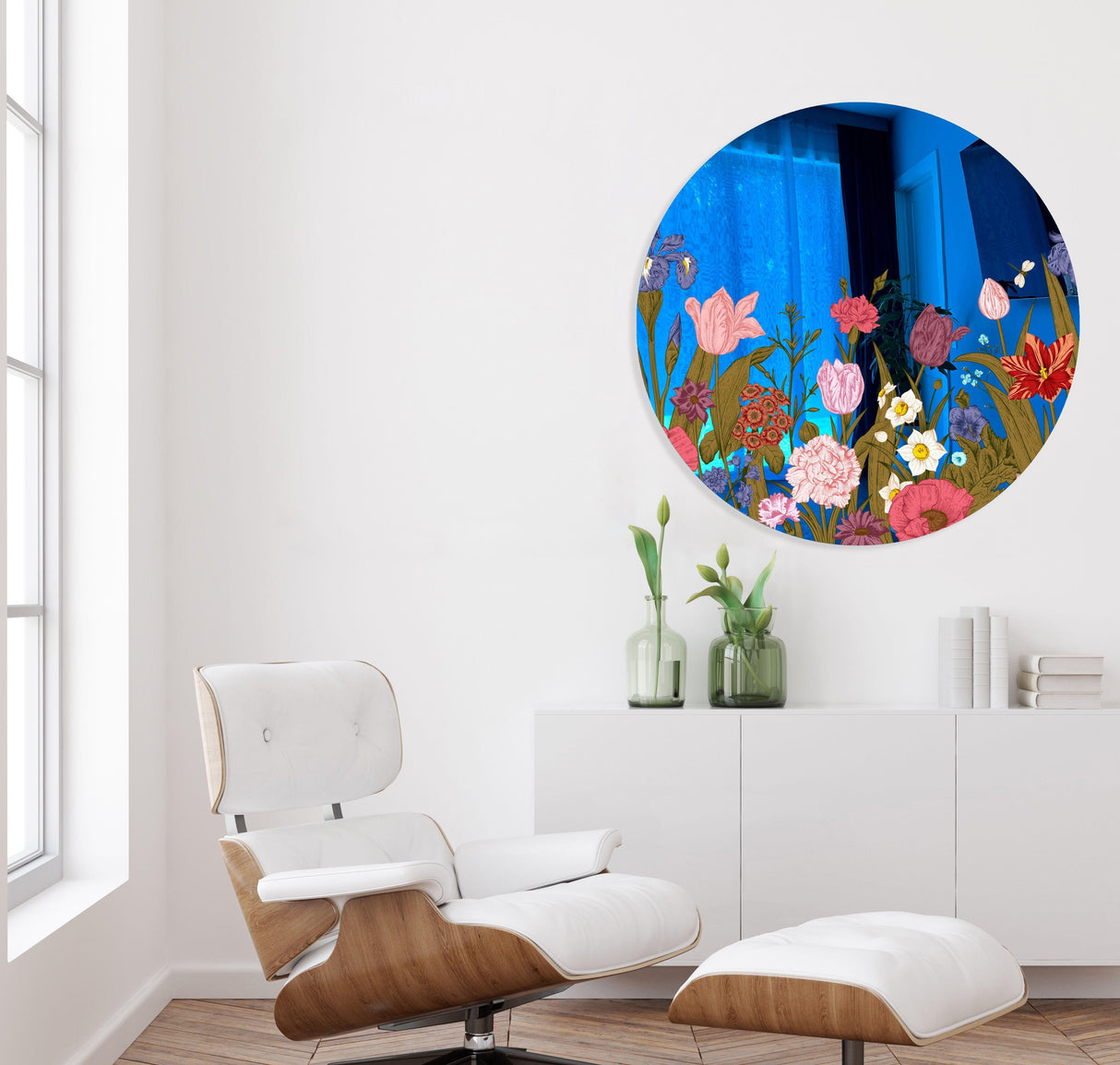 Flowers Mirrored Acrylic Circles Contemporary Home DǸcor Printed acrylic 