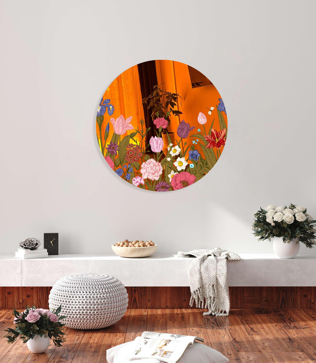 Flowers Mirrored Acrylic Circles Contemporary Home DǸcor Printed acrylic 