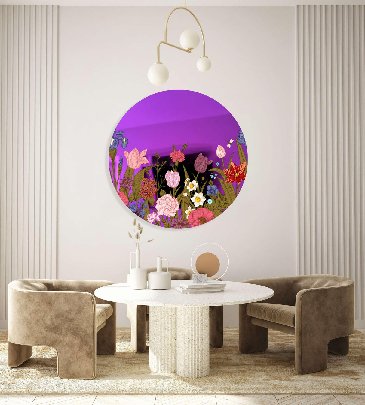 Flowers Mirrored Acrylic Circles Contemporary Home DǸcor Printed acrylic 