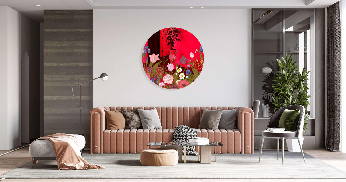 Flowers Mirrored Acrylic Circles Contemporary Home DǸcor Printed acrylic 