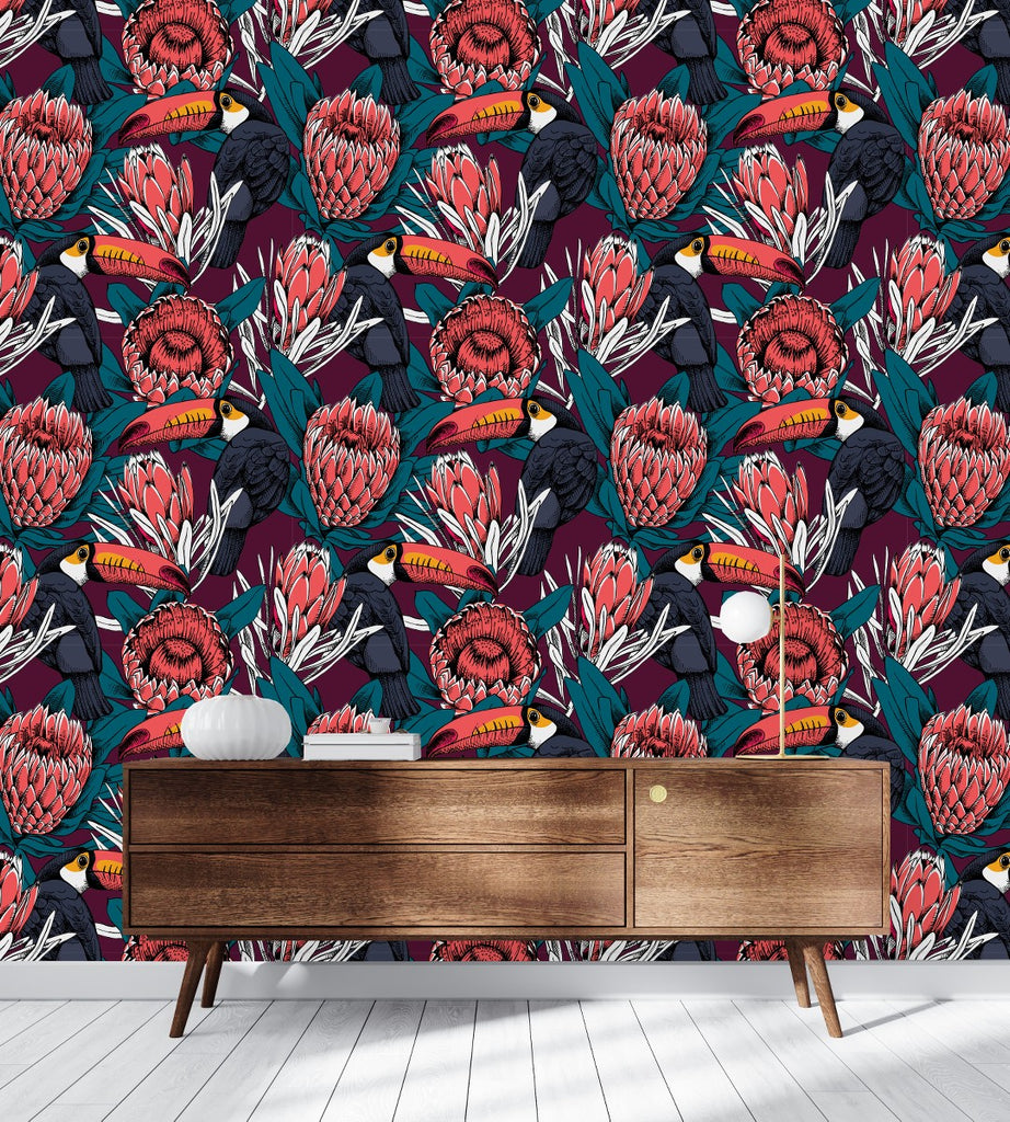 Toucans and Protea Wallpaper uniQstiQ Tropical