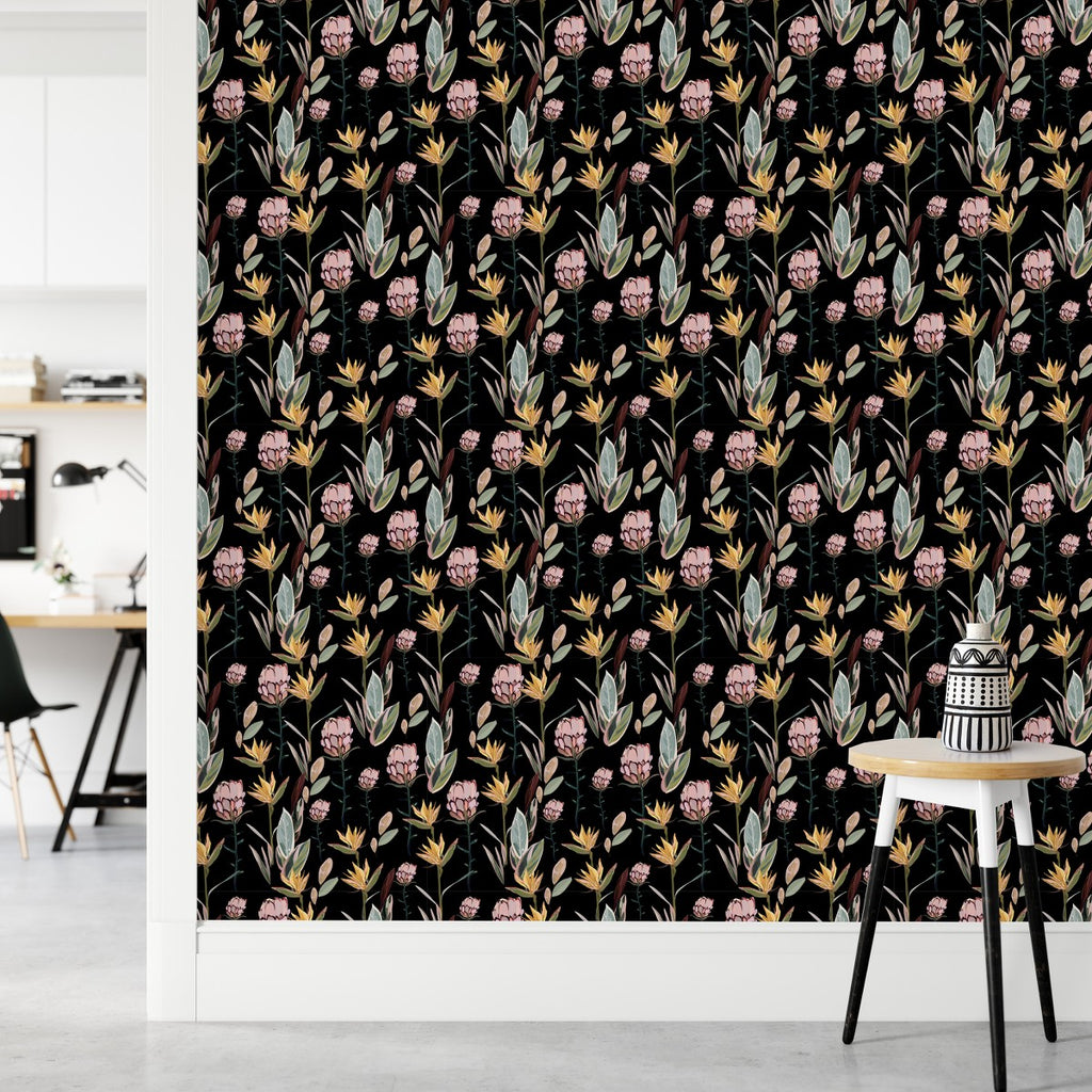 Dark Wallpaper with Protea uniQstiQ Floral