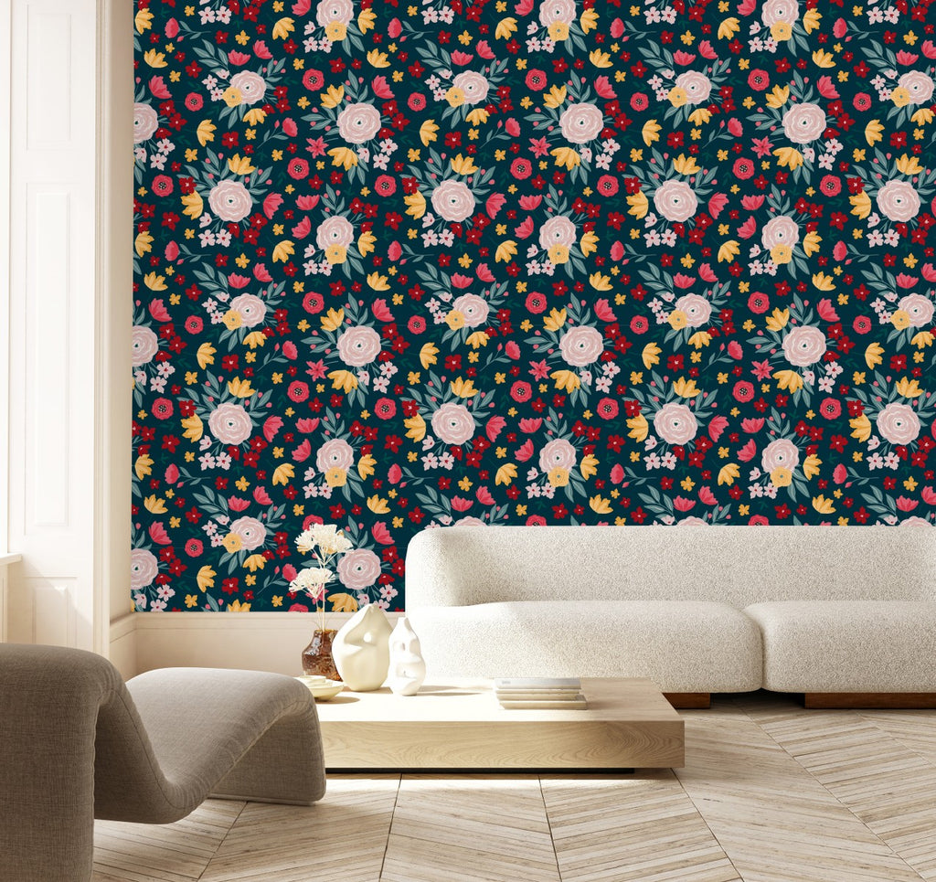 Pink and Yellow Flowers Wallpaper uniQstiQ Floral