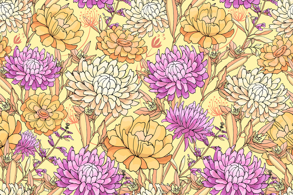 Yellow and Pink Flowers Wallpaper  uniQstiQ Long Murals