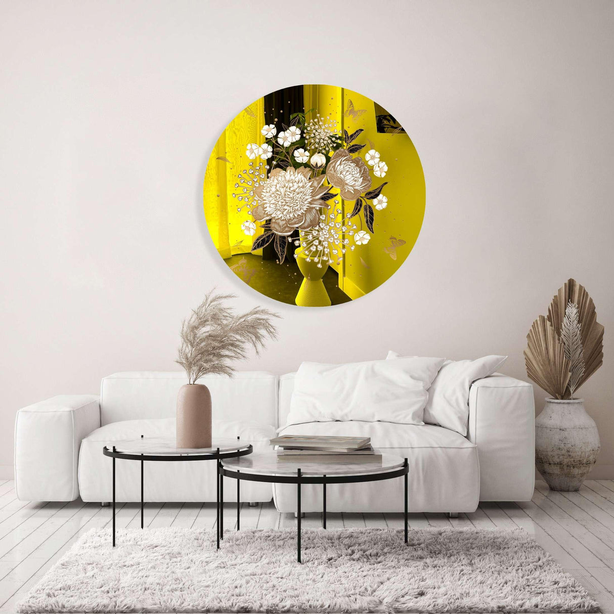 Gold Flowers Mirrored Acrylic Circles Contemporary Home DǸcor Printed acrylic 