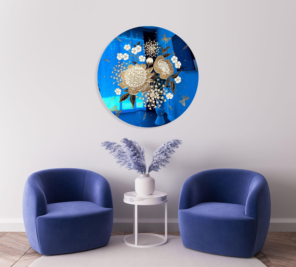 Gold Flowers Mirrored Acrylic Circles Contemporary Home DǸcor Printed acrylic 