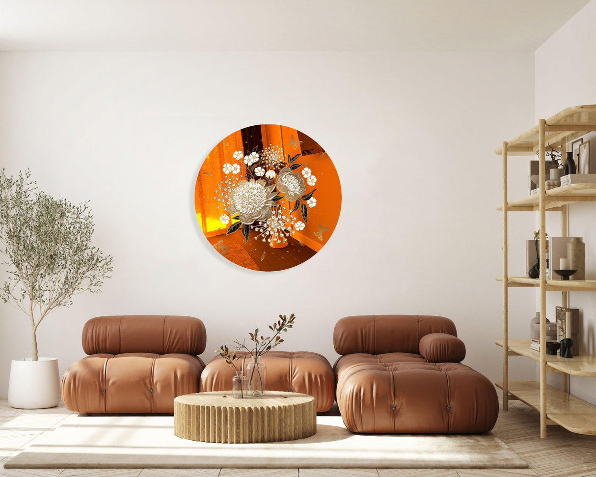 Gold Flowers Mirrored Acrylic Circles Contemporary Home DǸcor Printed acrylic 