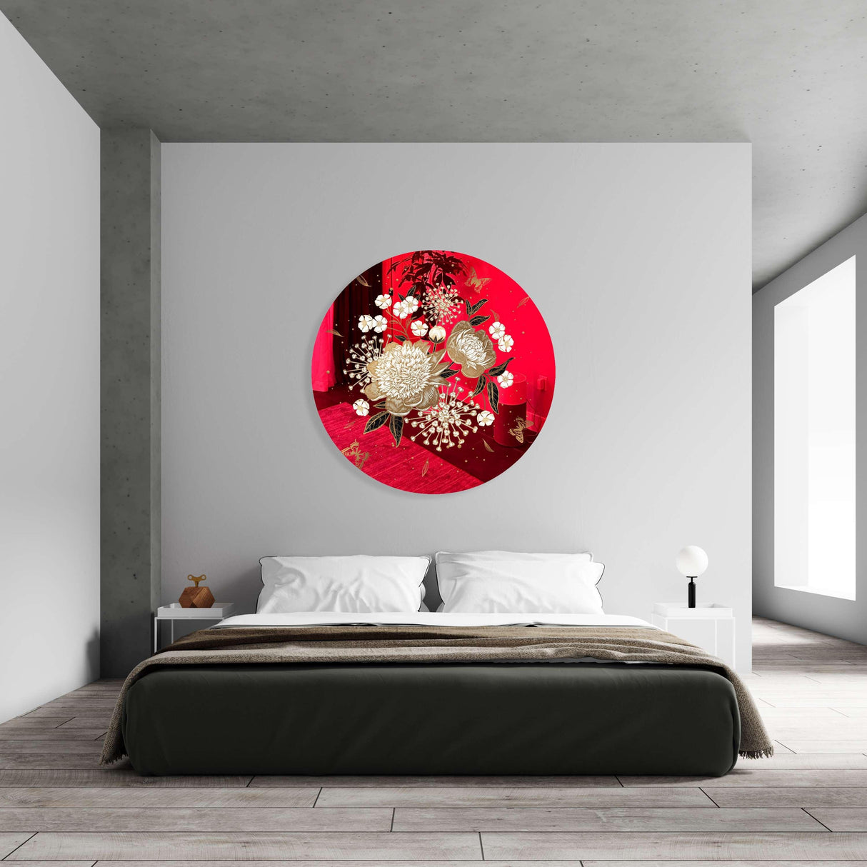 Gold Flowers Mirrored Acrylic Circles Contemporary Home DǸcor Printed acrylic 