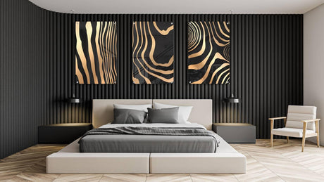 Gold Zebra Pattern Set of 3 Prints Modern Wall Art Modern Artwork Image 1
