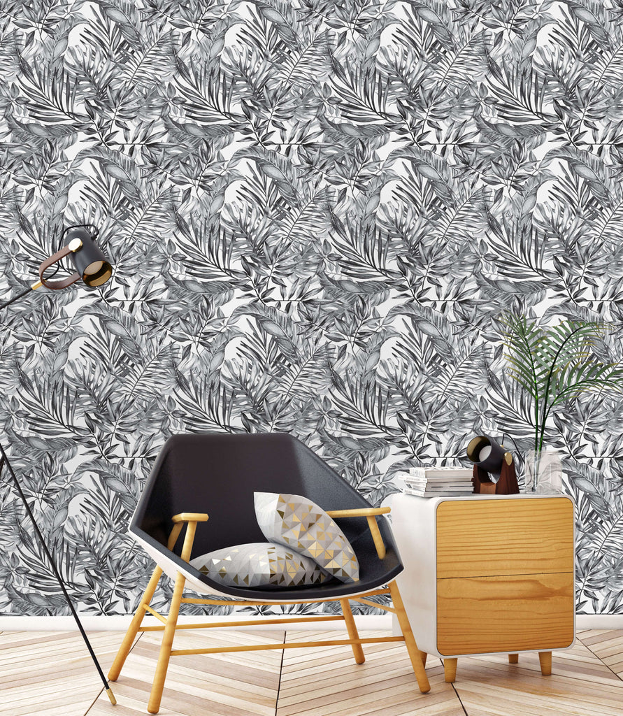uniQstiQ Tropical Gray Exotic Leaves Wallpaper Wallpaper
