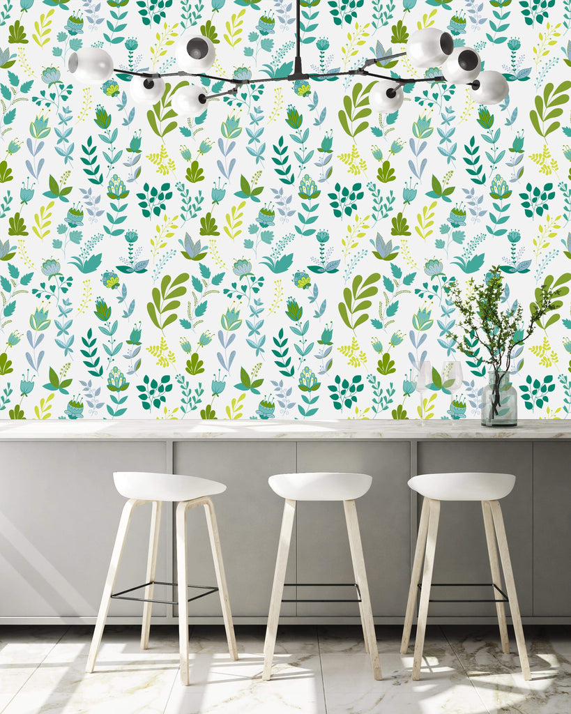 uniQstiQ Floral Green Cute Flowers Wallpaper Wallpaper