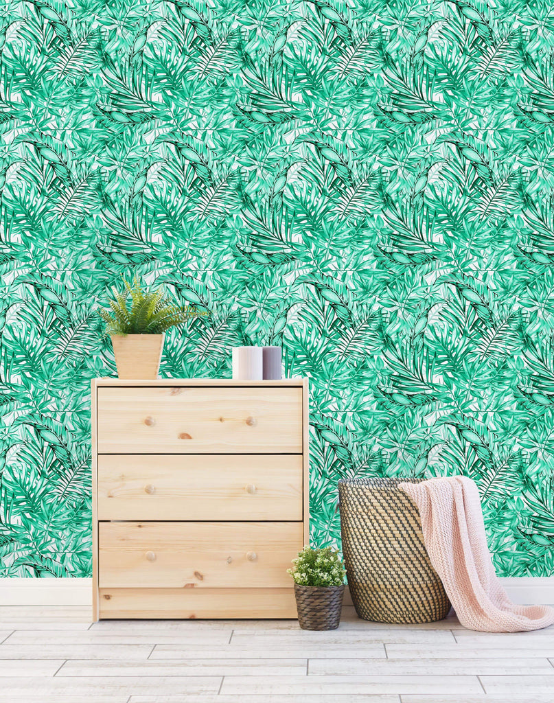 uniQstiQ Tropical Green Palm Leaves Wallpaper Wallpaper