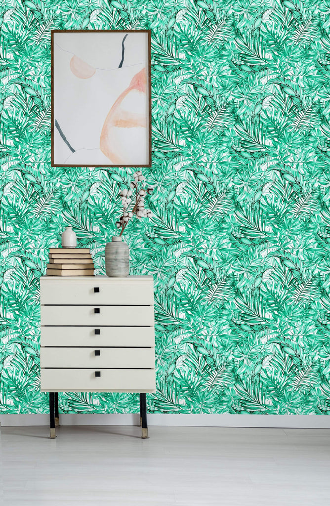 uniQstiQ Tropical Green Palm Leaves Wallpaper Wallpaper