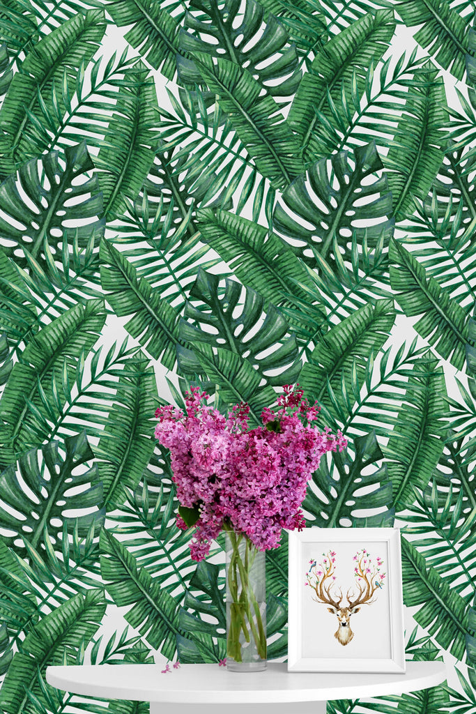 uniQstiQ Tropical Green Tropical Leaves Wallpaper Wallpaper