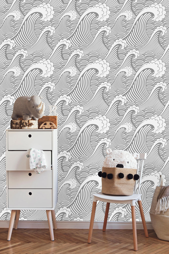 uniQstiQ Kids Grey Cute Waves Wallpaper Wallpaper