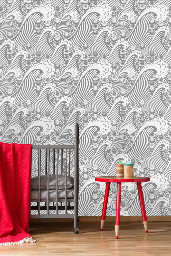 uniQstiQ Kids Grey Cute Waves Wallpaper Wallpaper