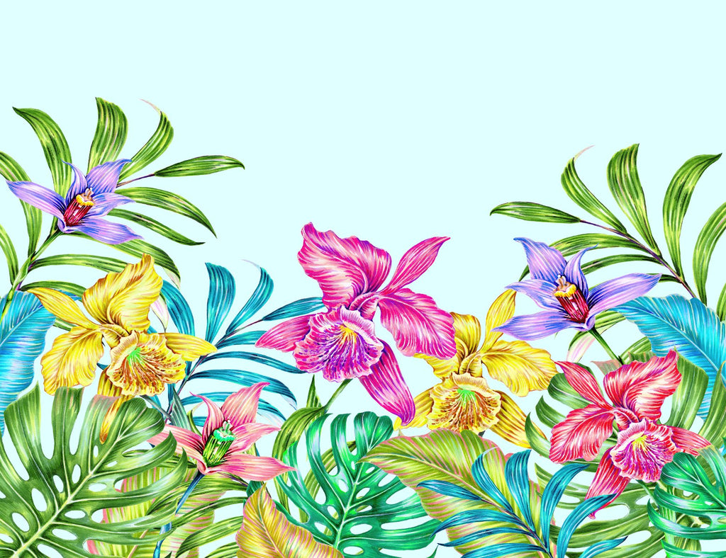 Brightly Exotic Flowers and Leaves Wallpaper uniQstiQ Long Murals