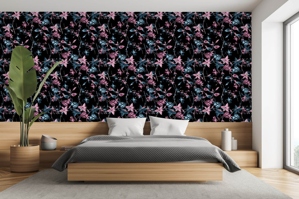 Pink Flowers on Dark Wallpaper  uniQstiQ Floral
