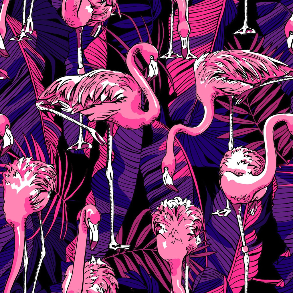 Purple Leaves and Pink Flamingos Wallpaper uniQstiQ Tropical
