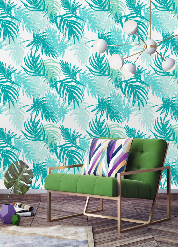 uniQstiQ Tropical Hand Drawn Tropical leaves Wallpaper Wallpaper