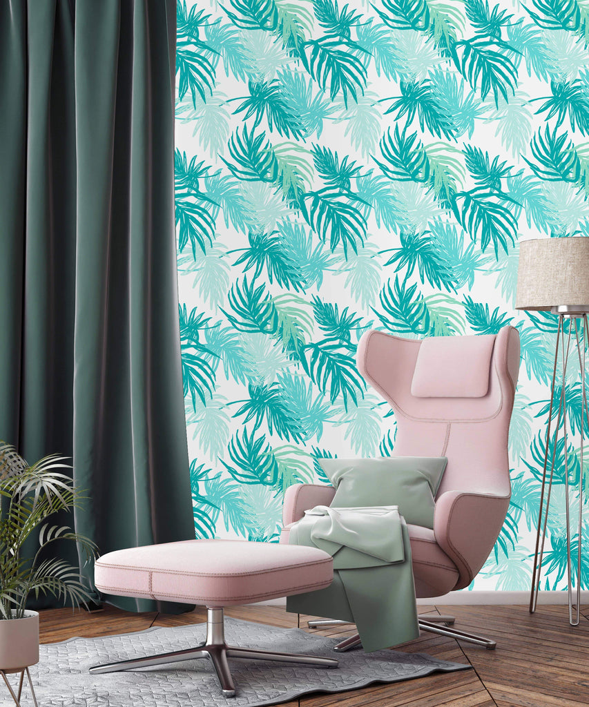 uniQstiQ Tropical Hand Drawn Tropical leaves Wallpaper Wallpaper