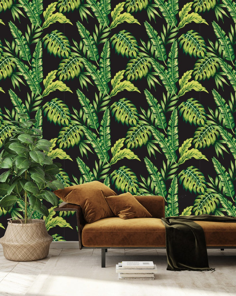 Dark Wallpaper with Palm Leaves uniQstiQ Tropical