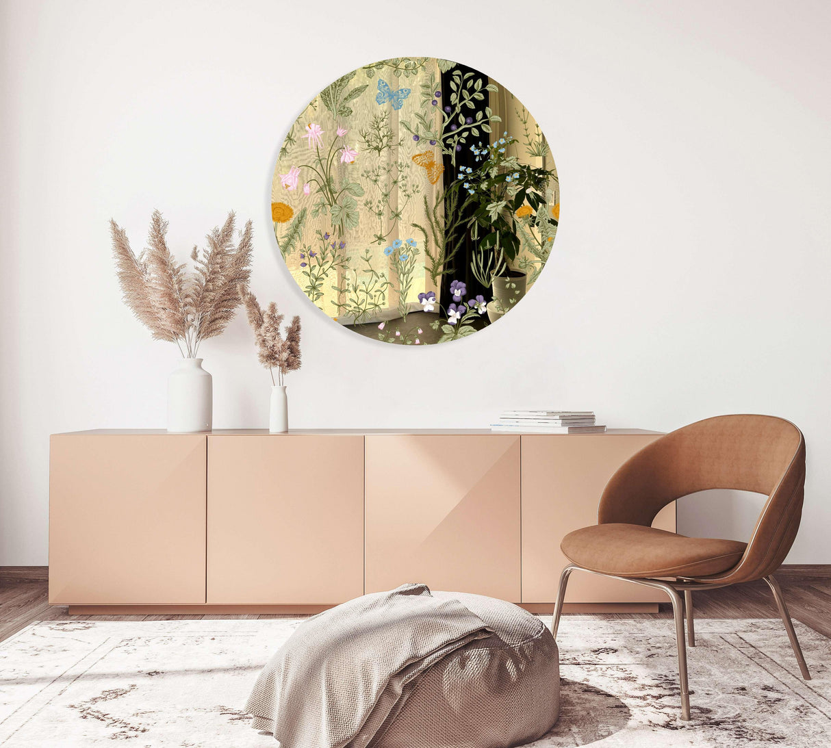 Herbs and Wild Flowers Mirrored Acrylic Circles Contemporary Home DǸcor Printed acrylic 