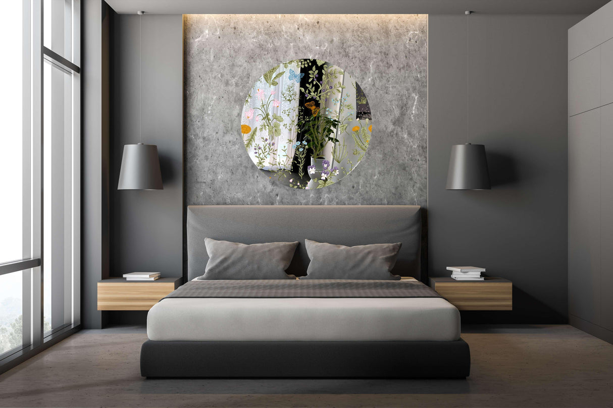 Herbs and Wild Flowers Mirrored Acrylic Circles Contemporary Home DǸcor Printed acrylic 