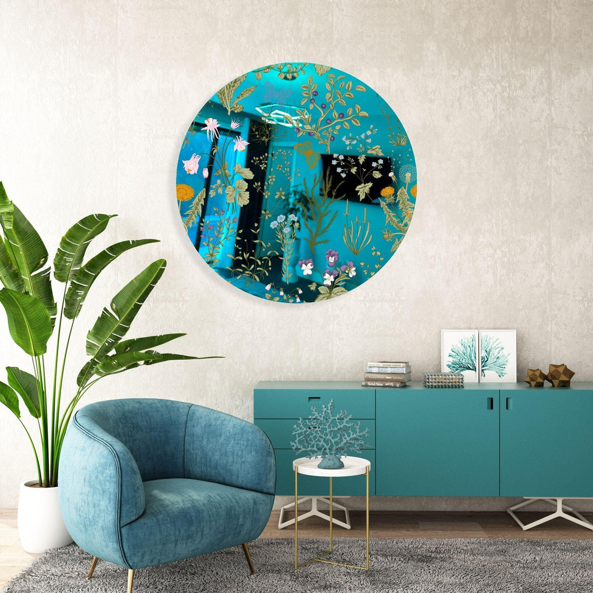 Herbs and Wild Flowers Mirrored Acrylic Circles Contemporary Home DǸcor Printed acrylic 