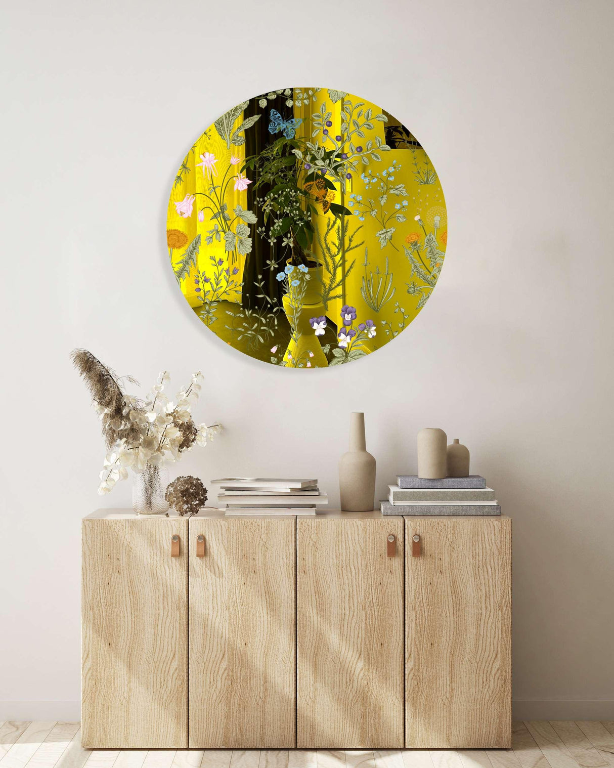 Herbs and Wild Flowers Mirrored Acrylic Circles Contemporary Home DǸcor Printed acrylic 