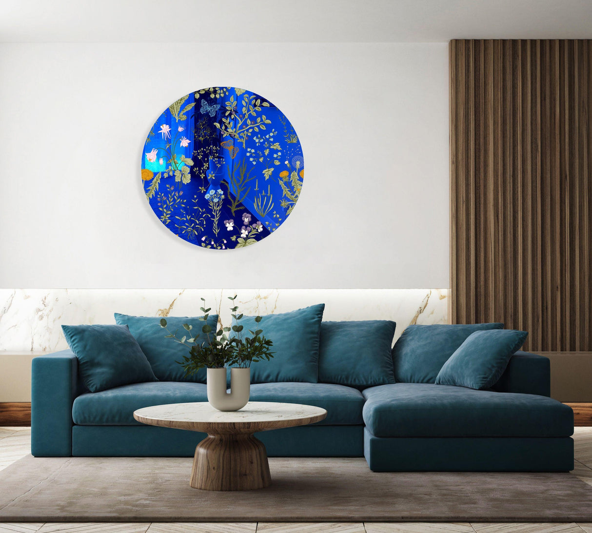 Herbs and Wild Flowers Mirrored Acrylic Circles Contemporary Home DǸcor Printed acrylic 