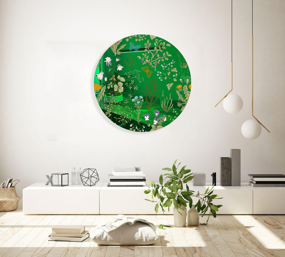 Herbs and Wild Flowers Mirrored Acrylic Circles Contemporary Home DǸcor Printed acrylic 