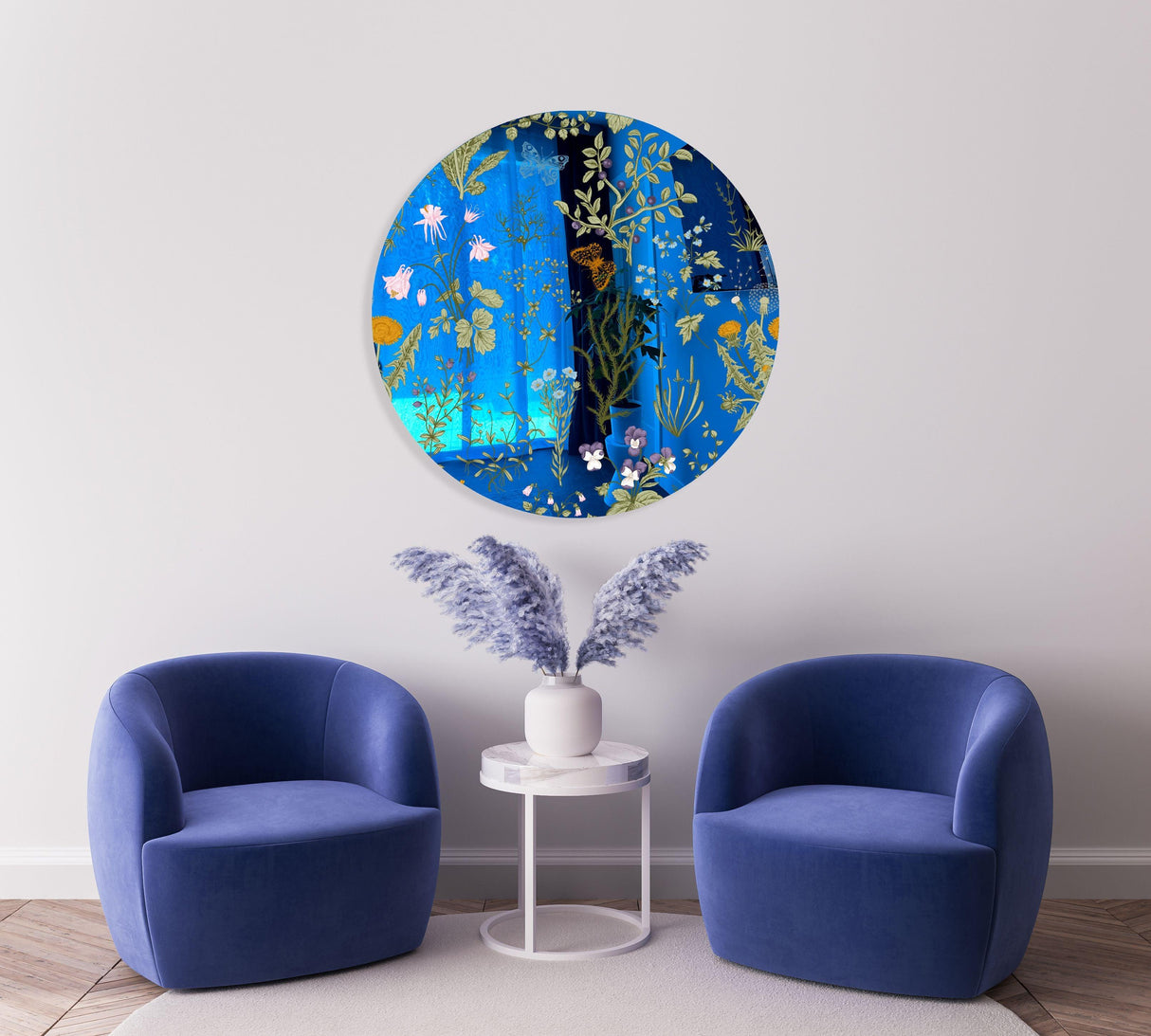 Herbs and Wild Flowers Mirrored Acrylic Circles Contemporary Home DǸcor Printed acrylic 