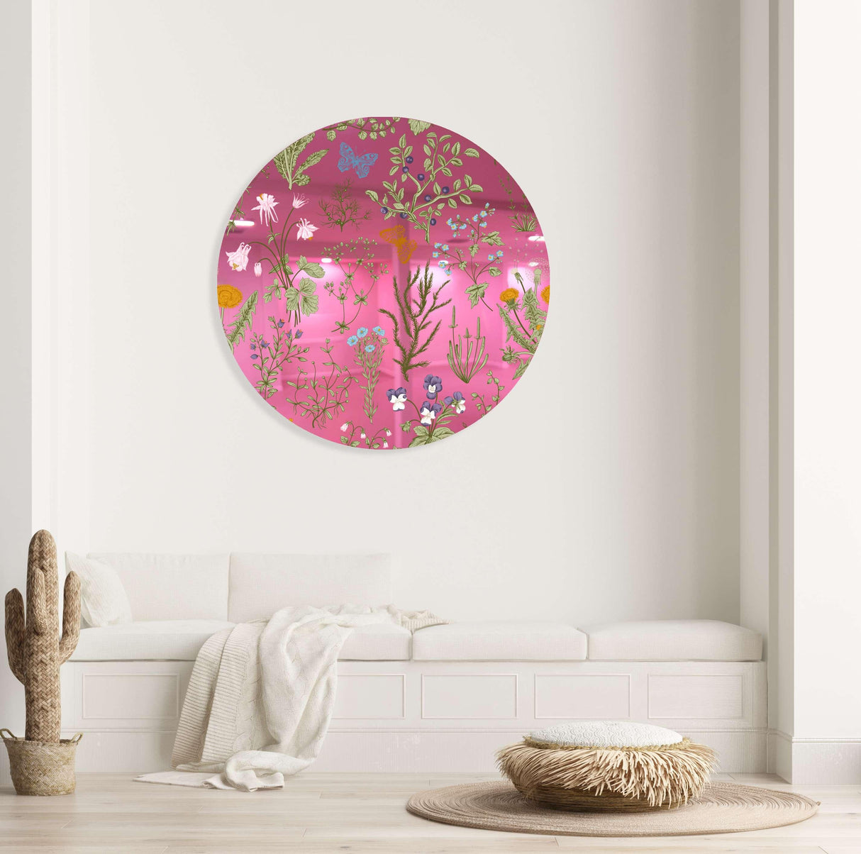Herbs and Wild Flowers Mirrored Acrylic Circles Contemporary Home DǸcor Printed acrylic 