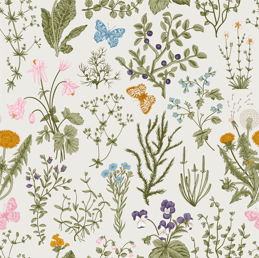 uniQstiQ Botanical Herbs and Wild Flowers Wallpaper Wallpaper